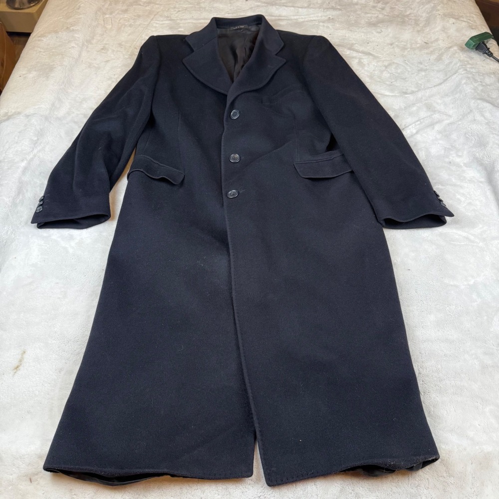 Z2 by Zante Mens 100% Cashmere Overcoat Made in Italy Black Long Trench Coat 40R